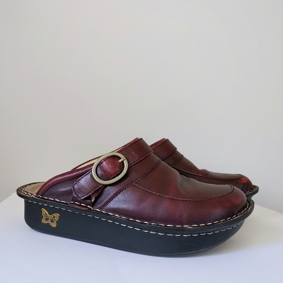 Alegria Seville Clog Chunky Leather Shoe Size 7 - 7.5 EU 37 Burgundy - Picture 2 of 16